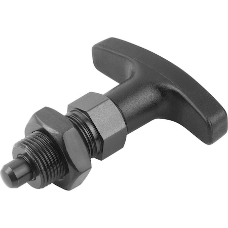 Kipp Indexing Plunger Size:4 D1=M20X1, 5, D=10, Form:B W Locknut, Steel Hardened, Comp:Pa Comp:Black K1124.6410
